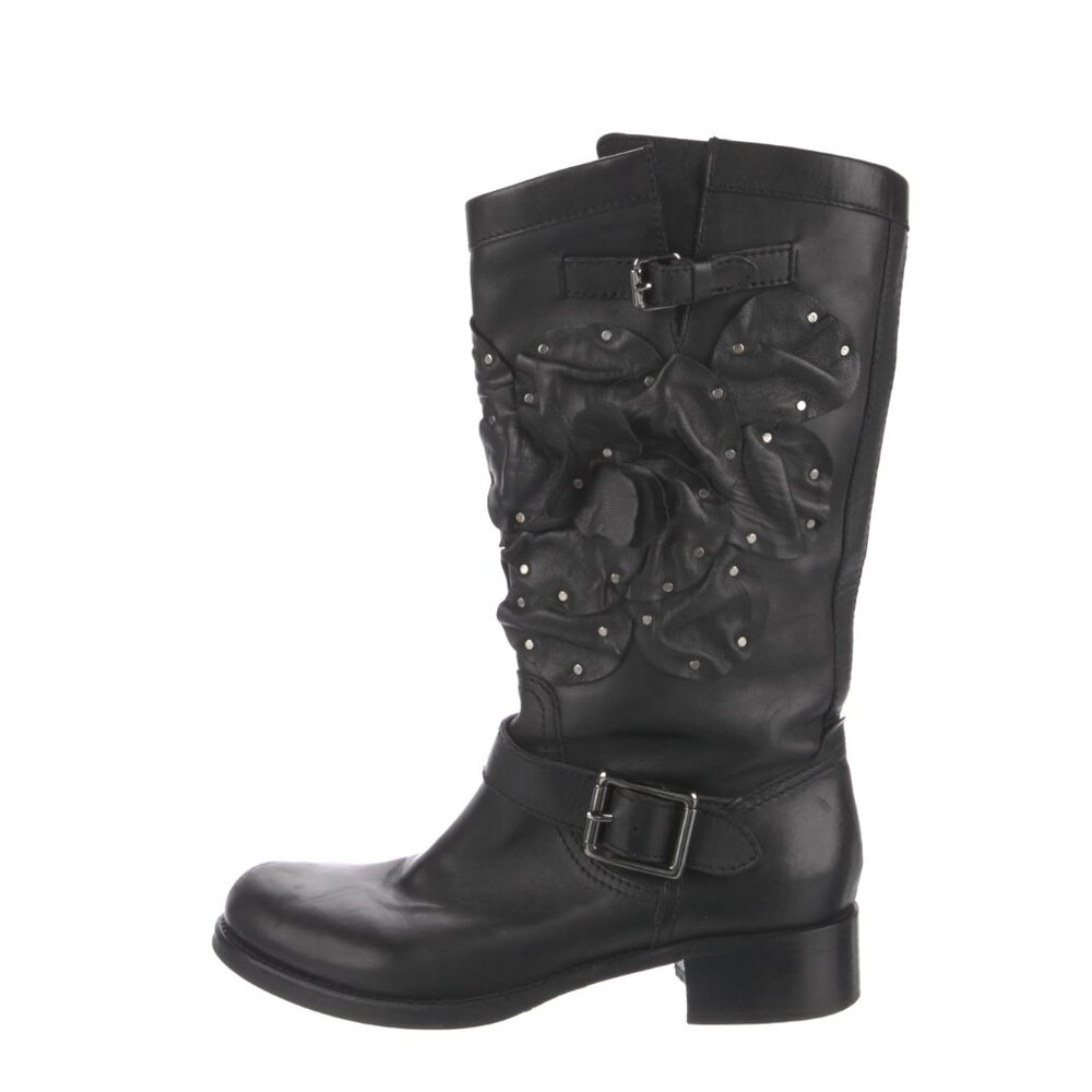 Vintage Valentino-Leather Moto Boots with floral design